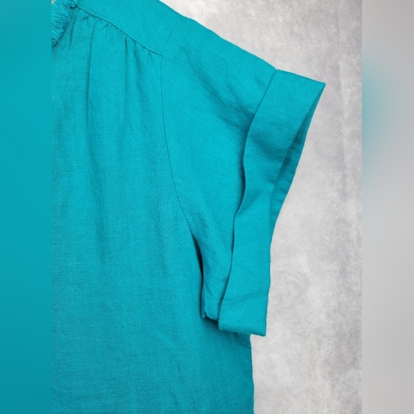 Chico's Women's Ecru 100% Linen Embellished Cap Sleeve Dress Sz 10 - Picture 11 of 15